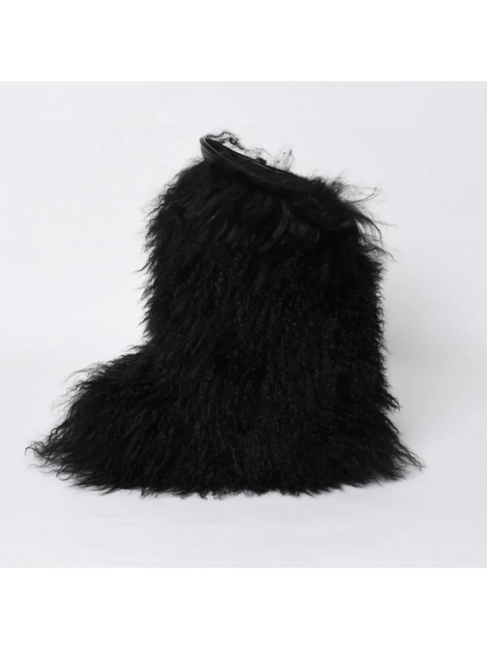 Saint Laurent Fur Boots Black Furry Mongolian Lamb Ankle